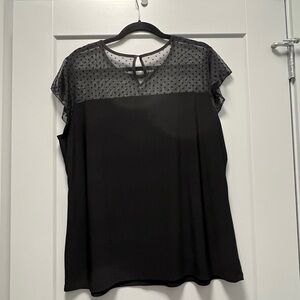Anne Klein Black Sheer Polka Dot Blouse